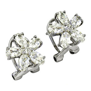 925 <b>Solid</b> Sterling <b>Silver</b> <b>Earring</b> with Impressive Floral Designs Lovely Cubic Zirconia as Main Stone Smooth Jewellery Gifts - Product Image 1