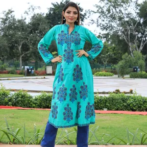 Anarkali جميلة فستان طويل mughal الأزهار قماش مطبوع يدوي ملابس عرقية kurtis