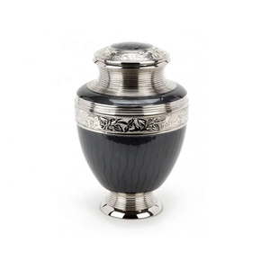 High Demanding Metallic Cremation Urn and <b>Keepsakes</b> Design With Engraving Work Black Enamel Antique Adult Urn for Sale - Product Image 1