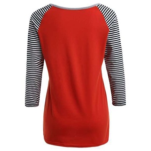 Camiseta de algodón 100% de diseño personalizado para mujer, camiseta de talla grande con botones de lentejuelas y mangas completas, bordado informal con estampado de lazo, moda al por mayor - Product Image 2
