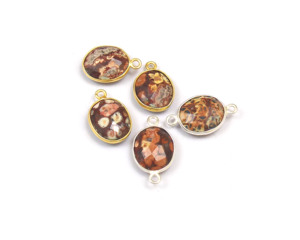 Connecteur de lunette à facettes à double bélière de forme ovale plaqué or Jasper Gemstone Findings Brass Material for Jewelry Making - Product Image 5