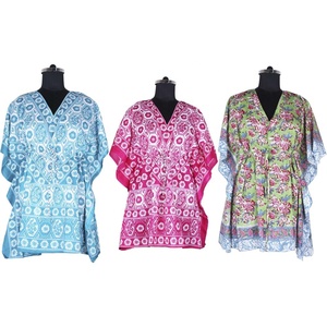 Caftán corto estampado de la India para mujer, playa, venta al por mayor - Product Image 3