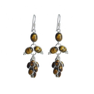 Pendientes colgantes finos de Plata de Ley 925 sólida, nuevo estilo, piedra preciosa de ojo de tigre, joyería de diseño marrón - Product Image 1