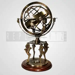 วินเทจโบราณทองเหลือง Armillary ทรงกลมโลกทองเหลือง Armillary ทรงกลมพร้อมดวงอาทิตย์เดินทะเลโบราณโลก