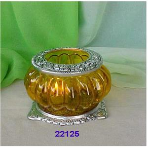 Silver Brass & Glass Round <b>Tealight</b> Votive Uniquely Crafted Metal Votive & <b>Tealight</b> <b>Candle</b> Holders - Product Image 1