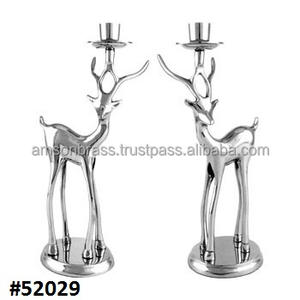 Portavelas de plata brillante de Metal para decoración de Navidad, mesa decorativa, par de renos, portavelas, portavelas, ciervo - Product Image 1