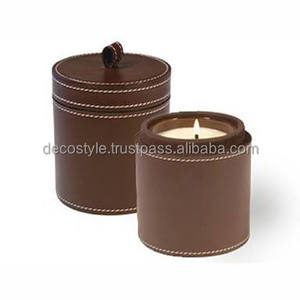 Pot à bougie en cuir avec couvercle - Product Image 1