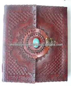 Wholesale Handmade vintage embossed Stone side stitch <b>with</b> <b>lock</b> leather notebook - Product Image 1