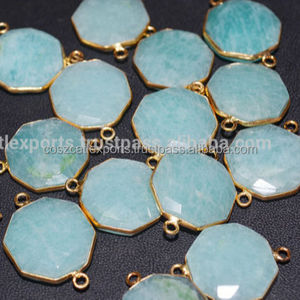 Aqua Amazonite เหลี่ยมเพชรพลอยรูปแปดเหลี่ยมตัวเชื่อมต่ออัญมณีชุบทอง22x16มม. คริสเตียนนิลคู่ประกันตัวปาร์ตี้ - Product Image 1