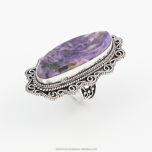 Fabuloso diseño 925 plata esterlina sólida Charoite Real piedra preciosa anillo eternidad Vermeil anillos indio al por mayor joyería fina - Product Image 1