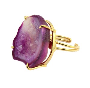 Rosa Natural geode druzy anillo de piedras preciosas de latón bañado en Oro de 24K punta anillo hecho a mano anillo de declaración - Product Image 1