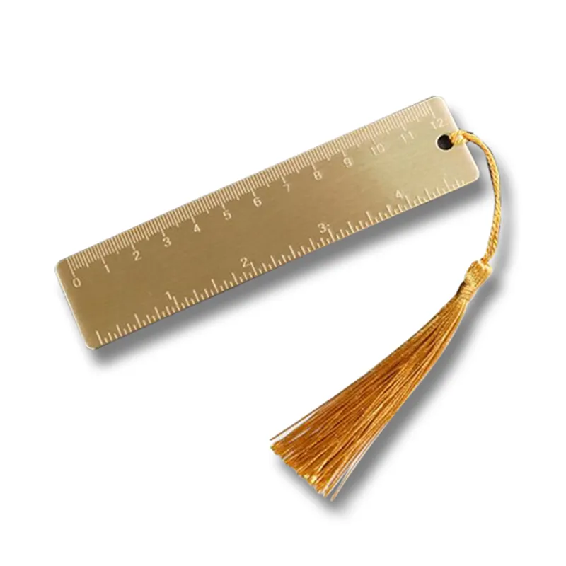 High Quality Wholesales Custom Gold Brass Small Copper Ruler Metal Bookmark With Tassel