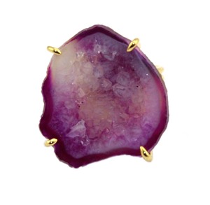 Rosa Natural geode druzy anillo de piedras preciosas de latón bañado en Oro de 24K punta anillo hecho a mano anillo de declaración - Product Image 3