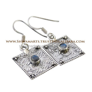 Vintage Style Solid 925 Sterling Silver Drop Earrings Beautiful Natural Labradorite Gemstone Gold for Weddings <b>Parties</b> Gift - Product Image 2