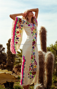 Robe élégante pour femmes, style bohème, mariage, caftan, imprimé Floral et coloré, manches évasées, broderies papillon, 2020 - Product Image 3