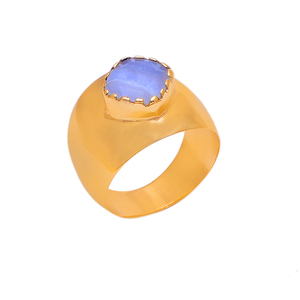 Forme carrée arc-en-ciel pierre de lune 925 argent sterling plaqué or bague bijoux classique à la mode bague pour cadeau de mariage pour unisexe - Product Image 1