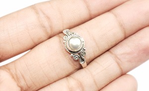 Anillo de Plata de Ley 925 con perlas blancas, joyería hecha a mano, con forma redonda - Product Image 4
