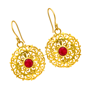 Pendientes chapados en oro de estilo filigrana de Plata de Ley 925 con piedras preciosas granate de forma redonda de la mejor calidad, joyería hecha a mano, pendiente de moda - Product Image 1