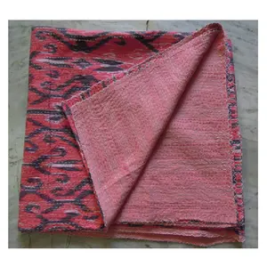 Винтажное стеганое одеяло Kantha ручной работы из хлопка с принтом, индийские двухсторонние одеяла