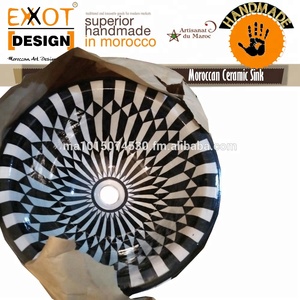 Lavabo de Cerámica Marroquí 100% Hecho a Mano Directamente del Fabricante, Montaje de Grifo de un Solo Orificio para Hoteles - Product Image 4