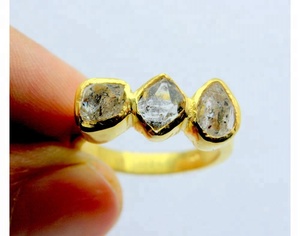 Anillo en bruto de cuarzo diamante Herkimer de Plata de Ley 925 chapado en oro 18 natural - Product Image 3