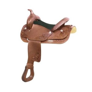Vente en gros et fabricant d'ensemble de selle de cheval d'essai de baril en cuir occidental usiné brun Matériau en cuir véritable - Product Image 3