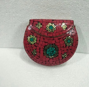 Bolso de mano indio hecho a mano con mosaico étnico, bonito bolso de mano de estilo indio, de noche, a la moda - Product Image 2