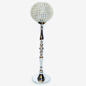 Nouveau dernier support de finition argenté long en métal robuste de meilleure qualité avec bougeoir de forme ronde perlé en cristal et votif - Product Image 5