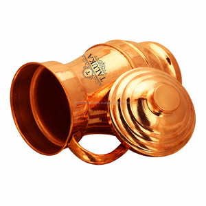 Pichet à eau en cuivre de conception de ventre du fabricant indien 50 OZ avec couvercle cruches en cuivre pur - Product Image 3