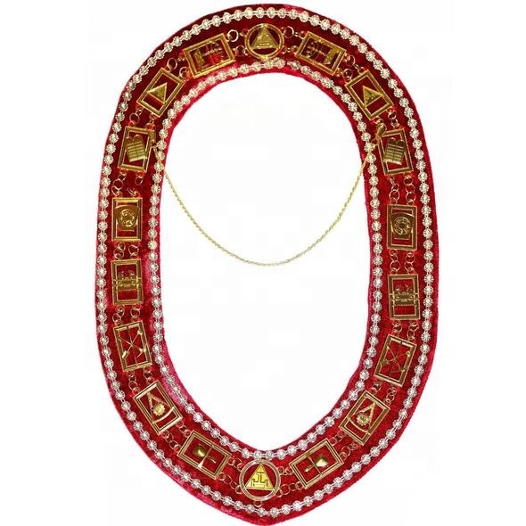 Воротник Masonic regalia Royal Arch-цепочка со стразами-Золотой/Серебряный на красном бархате