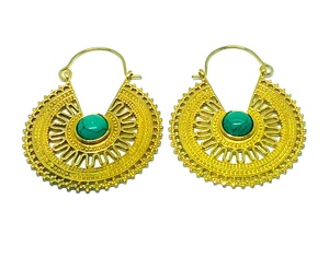 Boucles d'oreilles en laiton indien pour femmes, rondes, turquoises, légères, bijoux - Product Image 4