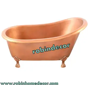 Chausson de luxe pour baignoire victorienne sur pattes en cuivre vieilli de calibre 16 avec installation intérieure autoportante en nickel - Product Image 1