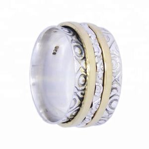 Exquis deux tons 925 bague Spinner en argent Sterling éternité Vermeil indien fait à la main bijoux en argent anneaux fournisseur - Product Image 1