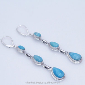 Boucles d'oreilles en argent avec pierres précieuses en Larimar naturel Boucles d'oreilles en argent sterling 925 faites à la main pour femmes Boucles d'oreilles en argent avec pierre Larimar - Product Image 1