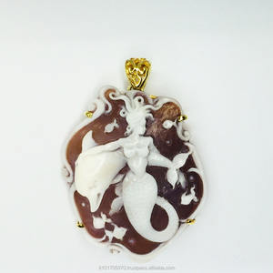 Pendentif de conception de sirène de haute qualité fait à la main coquille cornaline sardonix camées pierre précieuse naturelle sculptée pierres précieuses en vrac - Product Image 3