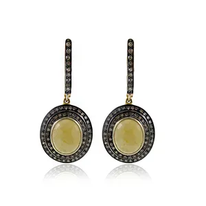 Yellow Sapphire Diamond Fashion Carved Earrings