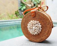 Tas Selempang Tradisional Gaya Baru Lingkaran Rotan dengan Dekorasi Kulit Sapi Buatan Tangan Etnik Penuh Harga Murah