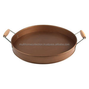 Plateau en métal de service de café de jus de thé de jardin de haute qualité OEM très demandé plateau en cuivre rond de service antique personnalisé - Product Image 1
