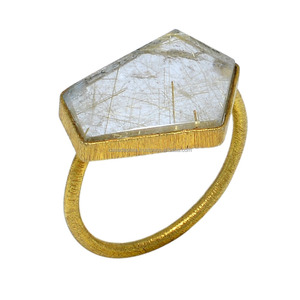 Bague classique en argent Sterling 925 pierre précieuse rutile dorée à la mode plaqué or pour mariage anniversaire fête bijoux pour femmes - Product Image 1