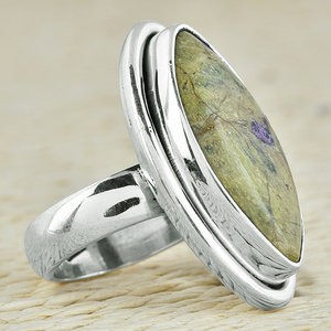 Anillo de piedras preciosas de atlantita Natural de Plata de Ley 925, joyería clásica, anillo de moda Chapado en plata para unisex. - Product Image 3