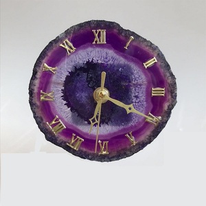 Horloge en pierre précieuse naturelle de haute qualité 100% cristal, agate violette, écologique, polie, cadeau de Noël, horloge en agate, décoration d'intérieur - Product Image 2
