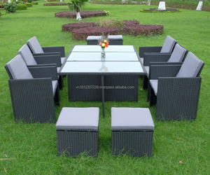 Ensemble de 6 + 4 cubes en rotin et osier, meubles d'extérieur et de jardin, PE africaine - Product Image 1
