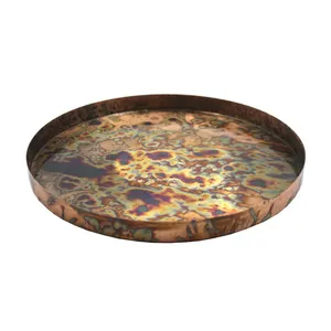 复古时尚圆形铜古董铁食物盘子