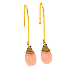 Pera Briolette Rosa Calcedonia Piedra preciosa 925 Pendientes colgantes de aro de plata esterlina Joyería Pendiente de moda para regalo de boda. - Product Image 2
