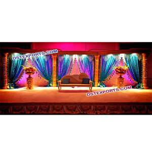 Hindu Wedding Golden Stage Set Latest <b>Gold</b> Color Pillars Stage Set Trending Top Indian Wedding Stage Set <b>Decoration</b> Australia - Product Image 1