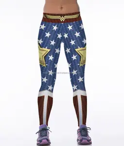 Vrouwen Wonder Vrouw Cosplay Yoga Gym Training Sport Skinny Fitness Broek Leggings Usa Vlag Ontwerpen Sport Active Wear