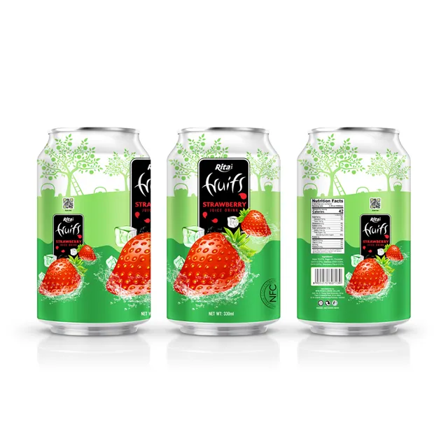 330ml en conserve de bon goût naturel fraise jus de fruits boisson étiquette de conception gratuite boisson rafraîchissante naturelle concentré de jus de fruits