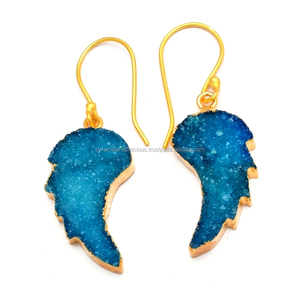 Pendientes de Gema en Forma de Ala de Ángel, 13x25mm, con Druzy Azul y Baño de Oro, Nanplanetsilver, Joyería de Moda para Bodas - Product Image 1