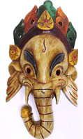 Masque sculpté artisanal en bois du dieu hindou Ganesh, sculpture népalaise, décoration murale pour la maison, objet religieux