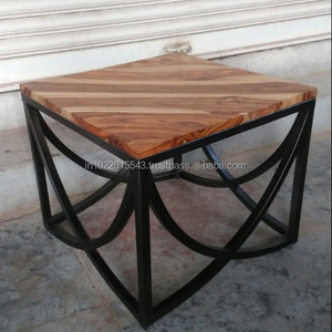 Mesa auxiliar comercial de hierro y madera de sheesham industrial moderna para uso en sala de estar, dormitorio o restaurante - Product Image 3